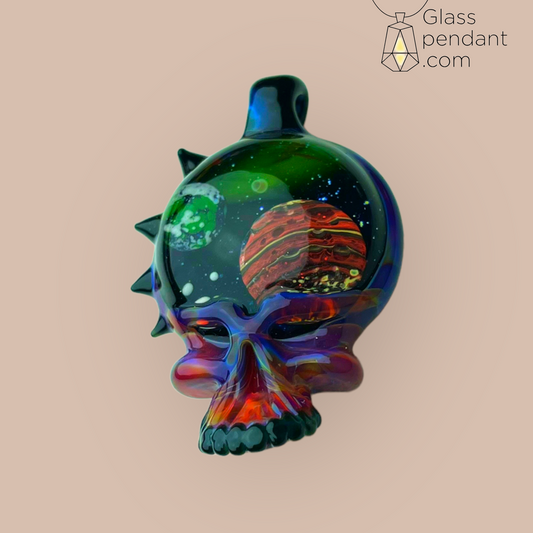 @neebsglass Amber Purple Spiked Planetary Deadhead Skull Pendant