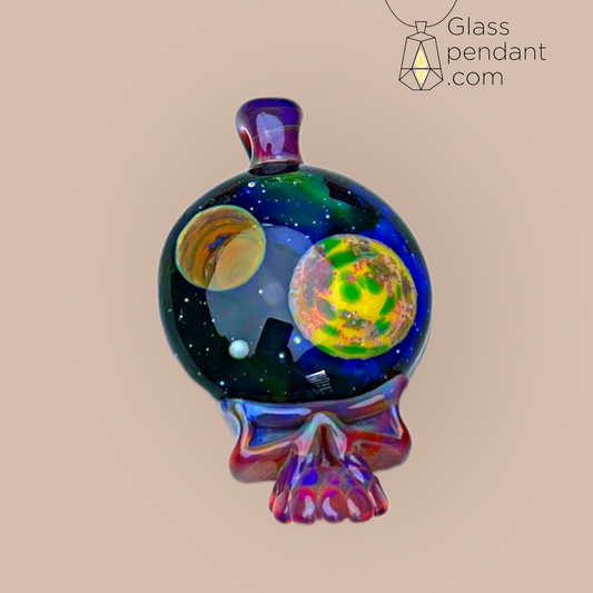 @neebsglass Amber Purp Planetary Deadhead Skull Pendant