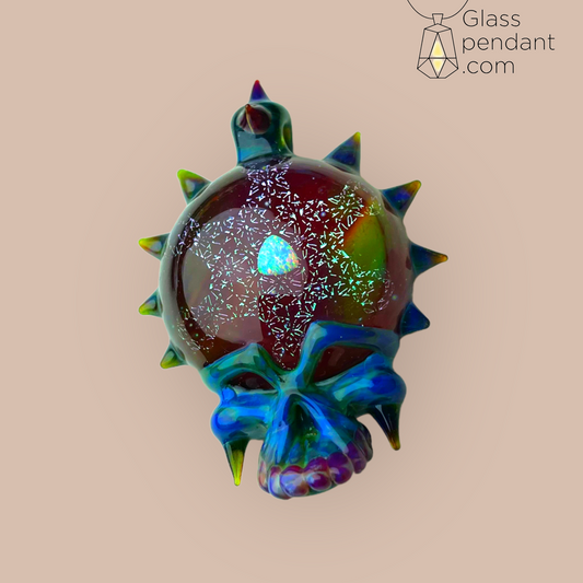 @neebsglass Spiked Dichroic Opal Center Deadhead Skull Pendant
