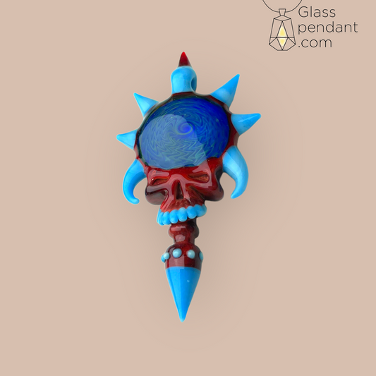 @neebsglass Red Aqua Spiked Wig-Wag Deadhead Skull Pendant