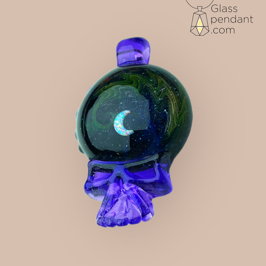 @neebsglass Purple Lollipop Crescent Moon Opal Space Wig-Wag Deadhead Skull Pendant