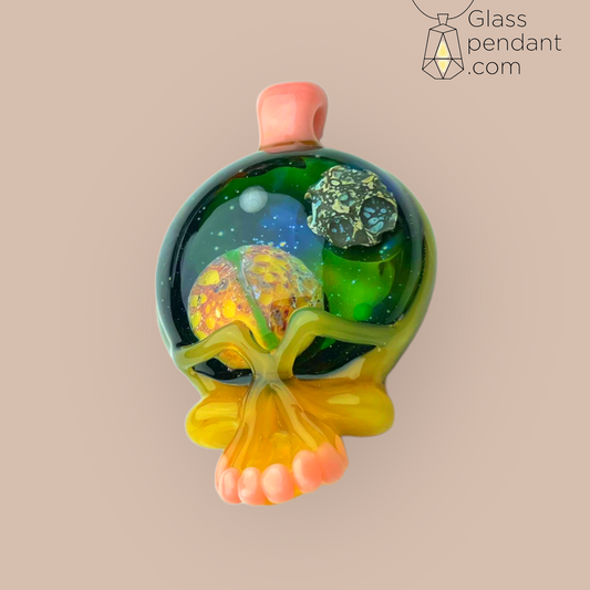 @neebsglass Peach Planetary Deadhead Skull Pendant