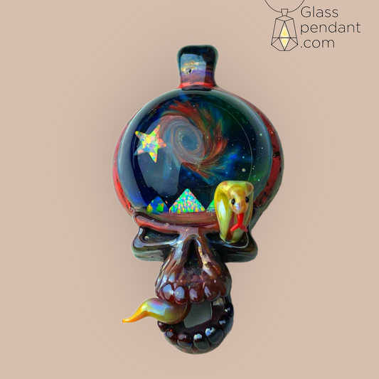 @neebsglass Tripe Pyramid Opal & Star Opal Cobra Deadhead Skull Pendant