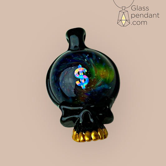 @neebsglass Money Sign Opal Gold Teeth Deadhead Skull Pendant