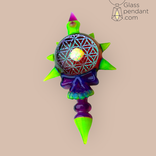 @neebsglass Royal Jelly Slyme Dichroic Seed-Of-Life Deadhead Skull Pendant