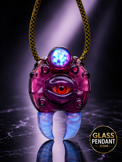 Hand-blown heady glass monster claw pendant by @diligent_glass. Featuring an XL encased opal crushed opal, amethyst glass. Hanging from a paracord necklace.