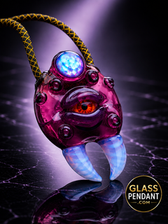 Hand-blown heady glass monster claw pendant by @diligent_glass. Featuring an XL encased opal crushed opal, amethyst glass. Hanging from a paracord necklace.