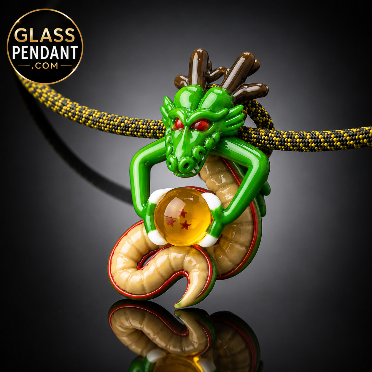 Hand-blown heady glass dragon pendant by @levelupglass. Hanging from a paracord necklace.