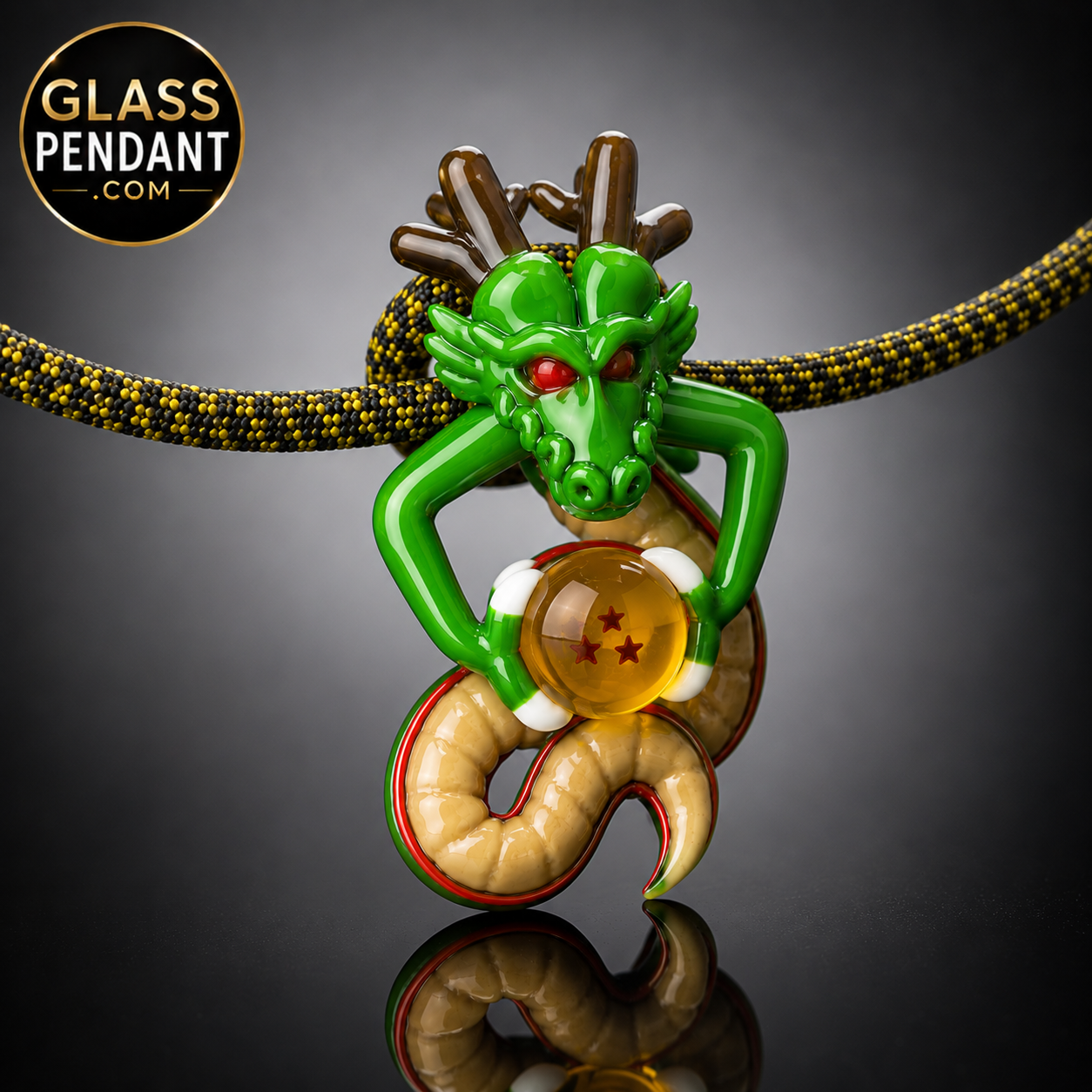Hand-blown heady glass dragon pendant by @levelupglass. Hanging from a paracord necklace.