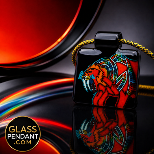 Hand-blown heady glass sabertooth tiger pendant by @kevinmurrayglass. Hanging from a paracord necklace. 