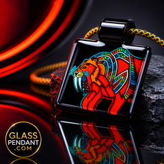 Hand-blown heady glass sabertooth tiger pendant by @kevinmurrayglass. Hanging from a paracord necklace. 