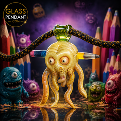 Hand-blown heady glass pencil monster  cthulu collab pendant by @sherbetglass x @zinkglass. Hanging from a paracord necklace.