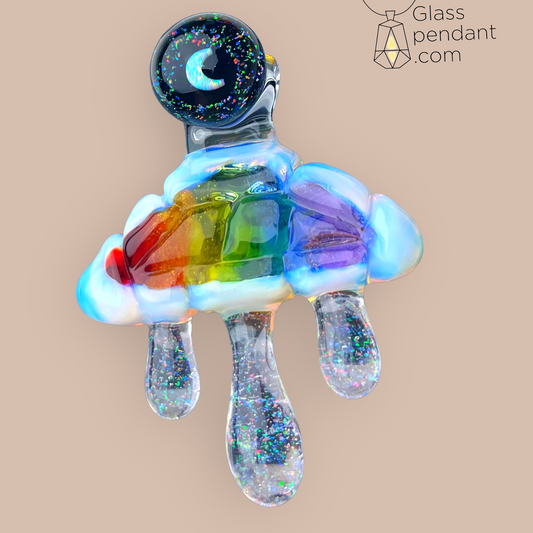 @diligent_glass Crushed Opal Crescent Moon Rainbow Cloud Pendant