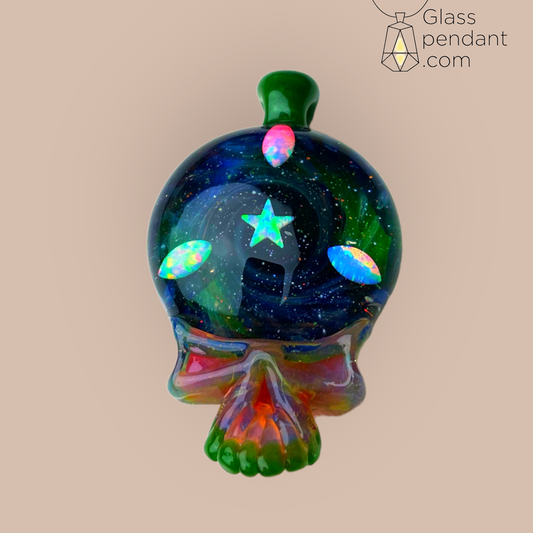 @neebsglass 4-Opals Planetary Space Deadhead Skull Pendant