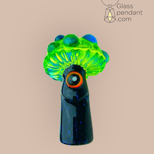 @mongrelglass Green Head Crushed Opal Mushroom Pendant
