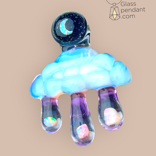 @diligent_glass Triple Opal Drip Crushed Opal Crescent Moon Cloud Pendant