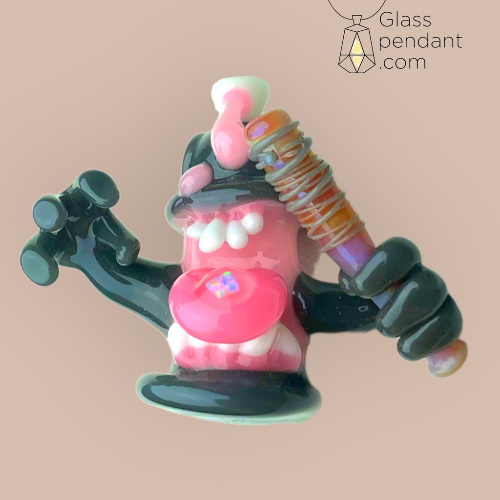 @gl_asshole Pink Dosed Opal Spray Can Pendant With Wire Wrapped Bat