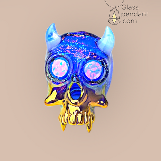 @leebrodee Bling King Dichroic Kali Skull Pendant With 24K Gold Fangs, Ghost Horns, & Opal Eyes