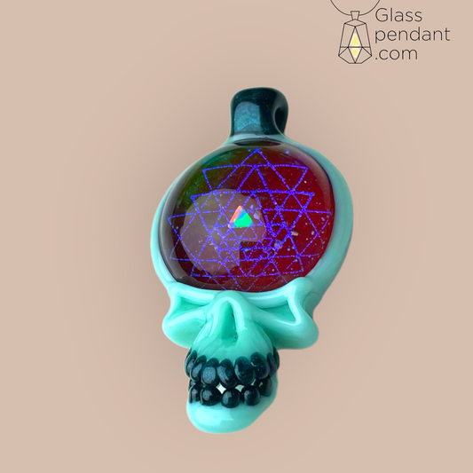 @neebsglass Turquoise Dichroic Sacred Geometry Deadhead Skull Pendant
